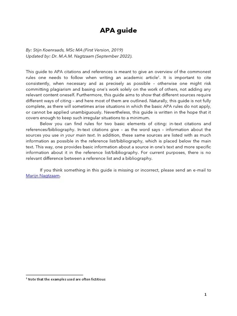 APA Guide (Koenraads, 2019) (S2, 2023) | PDF | Citation | Thesis