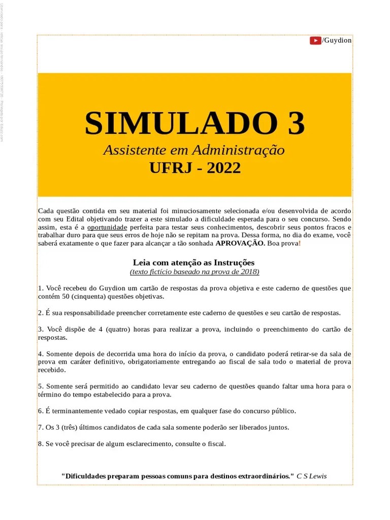 Simulado 3 Ufrj 2022 Assistente Em Administracao Por Guydion | PDF ...
