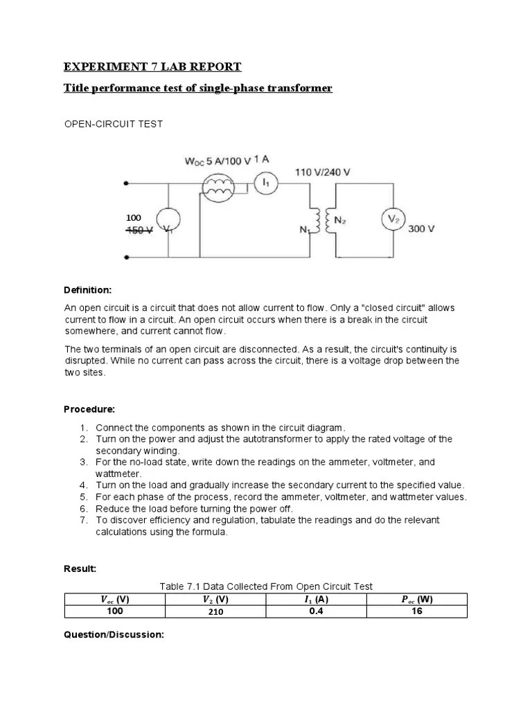 Ele 291 Lab Report Exp7 | PDF | Transformer | Electricity