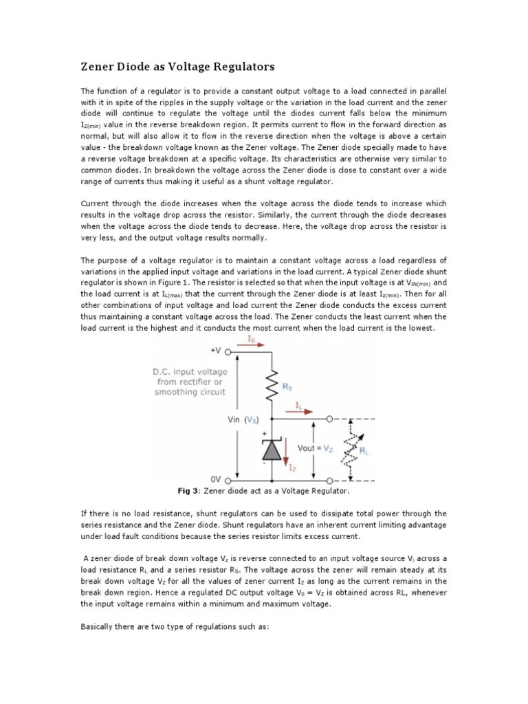 Zener Diode As Voltage Regulators | PDF