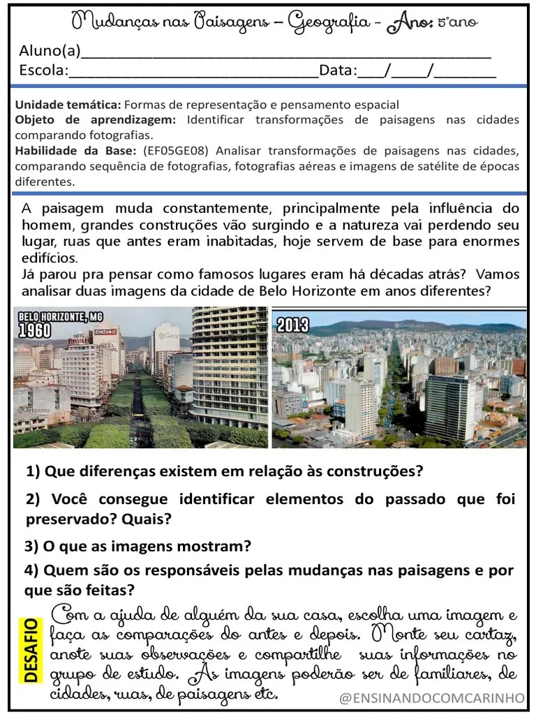 Atividade De Geografia Paisagem | PDF