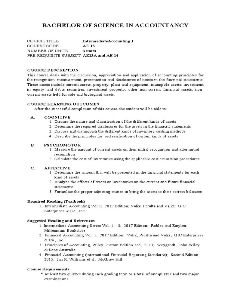 INTERMEDIATE ACCOUNTING 1 Syllabus | PDF