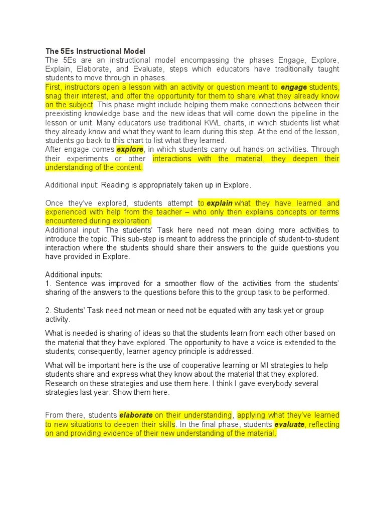 The 5es Instructional Model | PDF | Learning | Experience