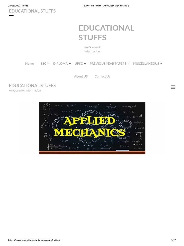 Laws Of Friction - Applied Mechanics | PDF | Friction | Mechanical ...