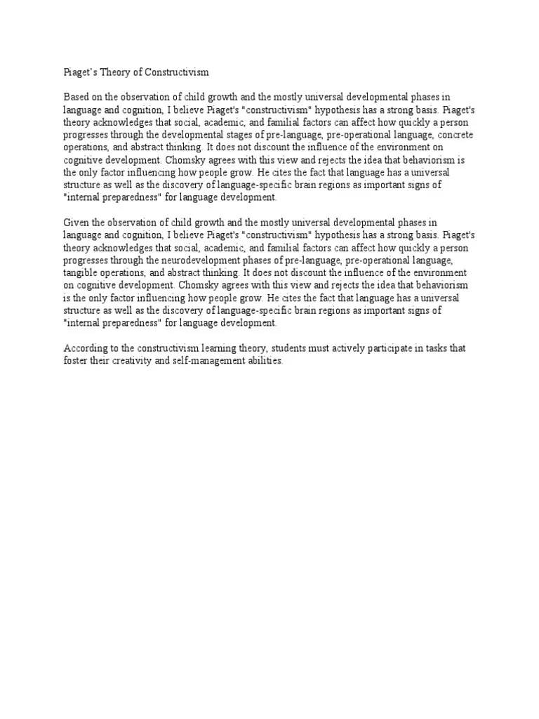 Piaget's Theory Of Constructivism | PDF