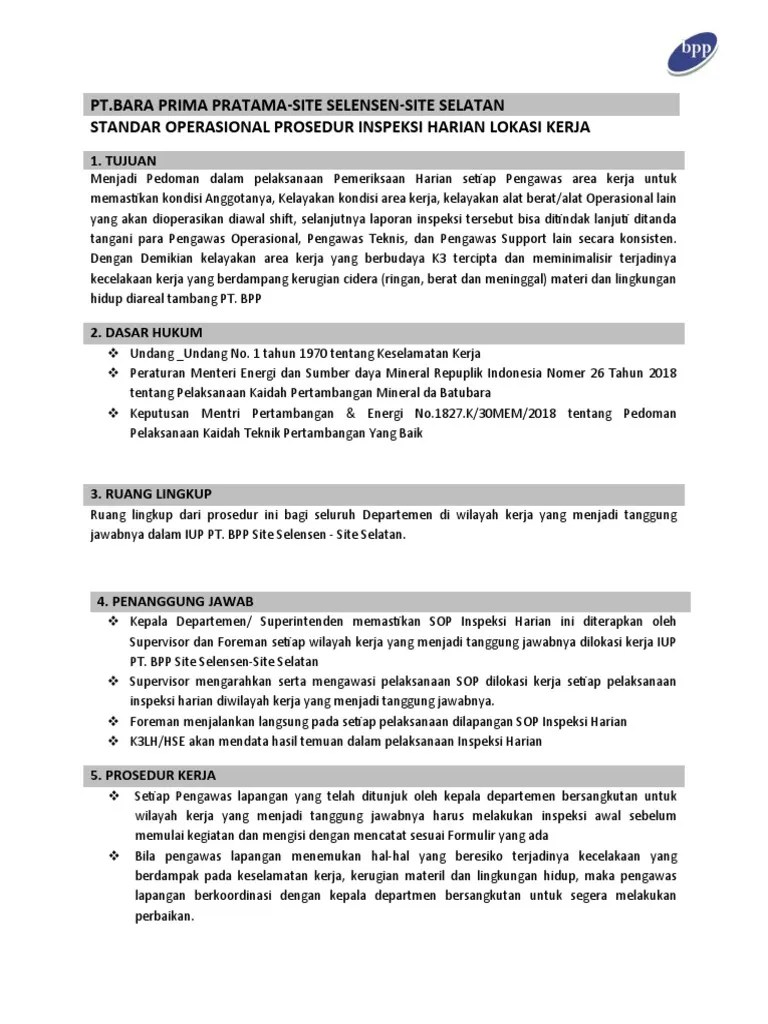 Sop Inspeksi Harian Baru | PDF