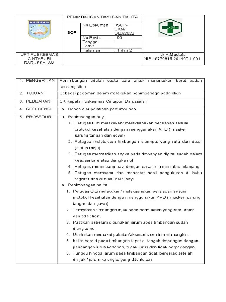 Sop Penimbangan Bayi Dan Balita | PDF