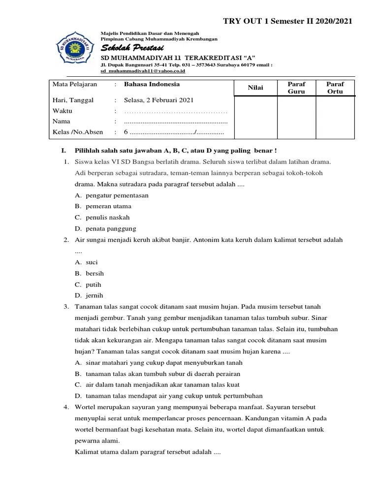 Soal Tryout 1 Bhs Indo Pdf