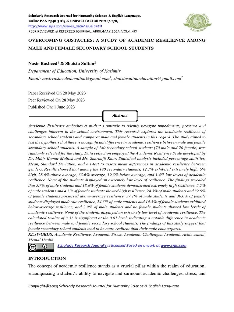 Overcoming Obstacles: A Study Of Academic Resilience Among Male And ...