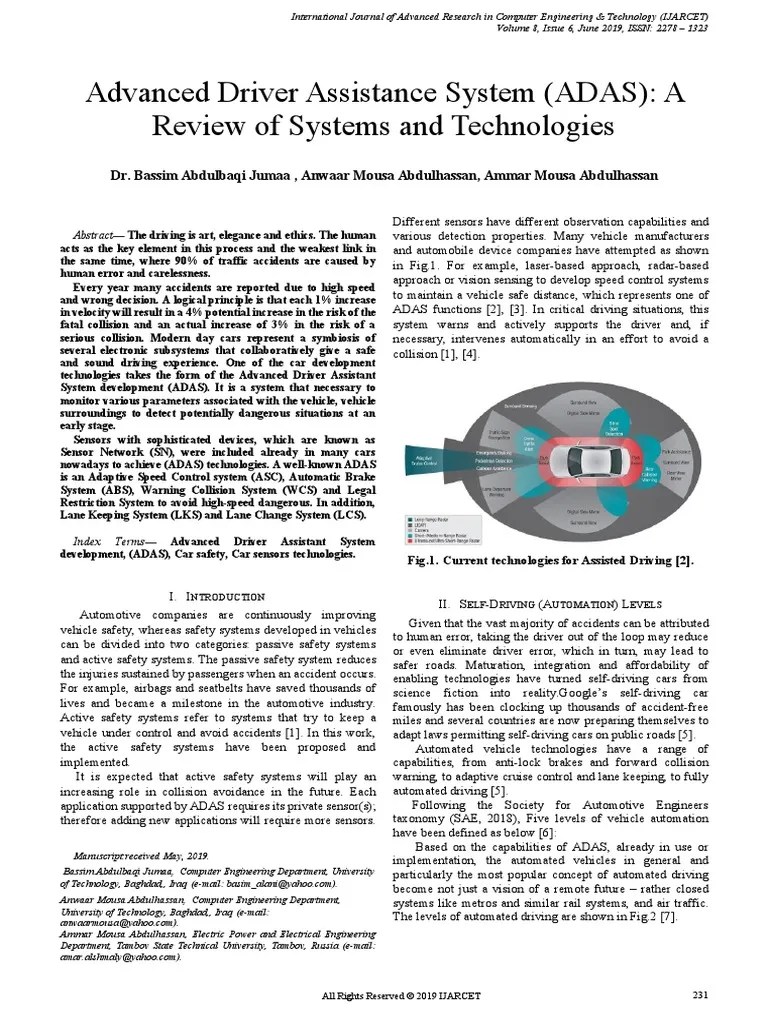 Advanced Driver Assistant System (ADAS) A Review Of System And Technologies | PDF | Lidar | Radar