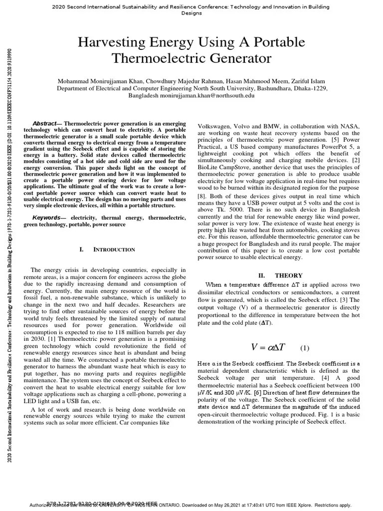 Harvesting Energy Using A Portable | PDF | Applied And ...