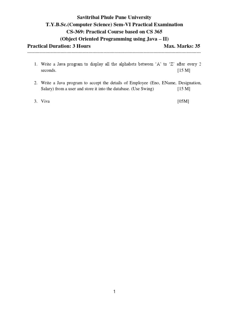 TYBSc (CS) Sem VI Practical Slips | PDF | Java (Programming Language ...