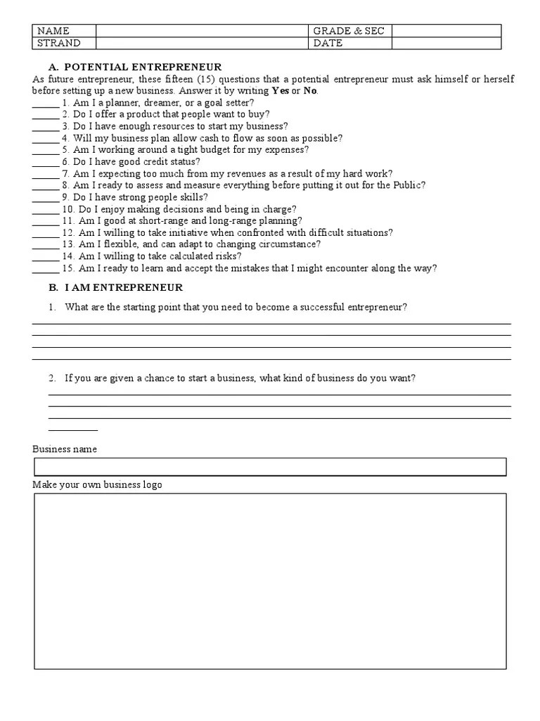 Entrepreneurship Activity | PDF