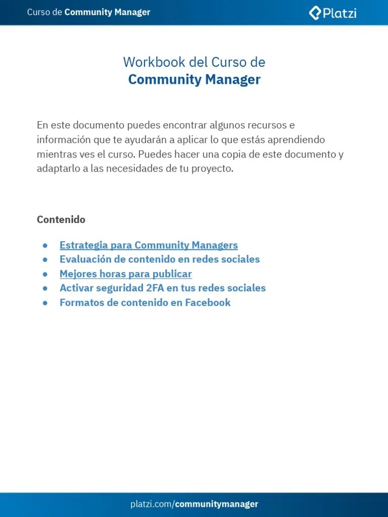 Curso Community Manager - Workbook | Descargar Gratis PDF | Contraseña | Facebook
