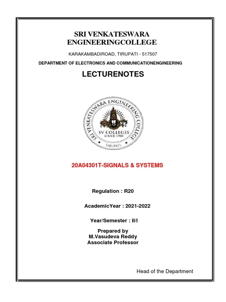 Signals & Systems Lecture Notes | PDF