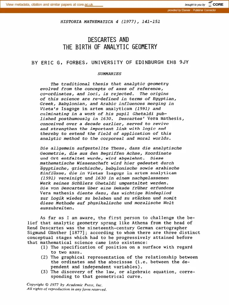 Descartes And The Birth Of Analytic Geometry | PDF | Axiom | Geometry