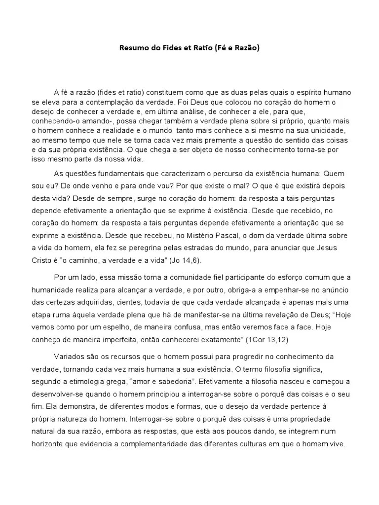 Resumo Do Fides Et Ratio | PDF | Pensamento | Conhecimento