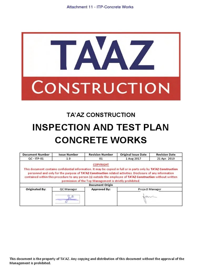 Attachment 11 - ITP-Concrete Works | PDF