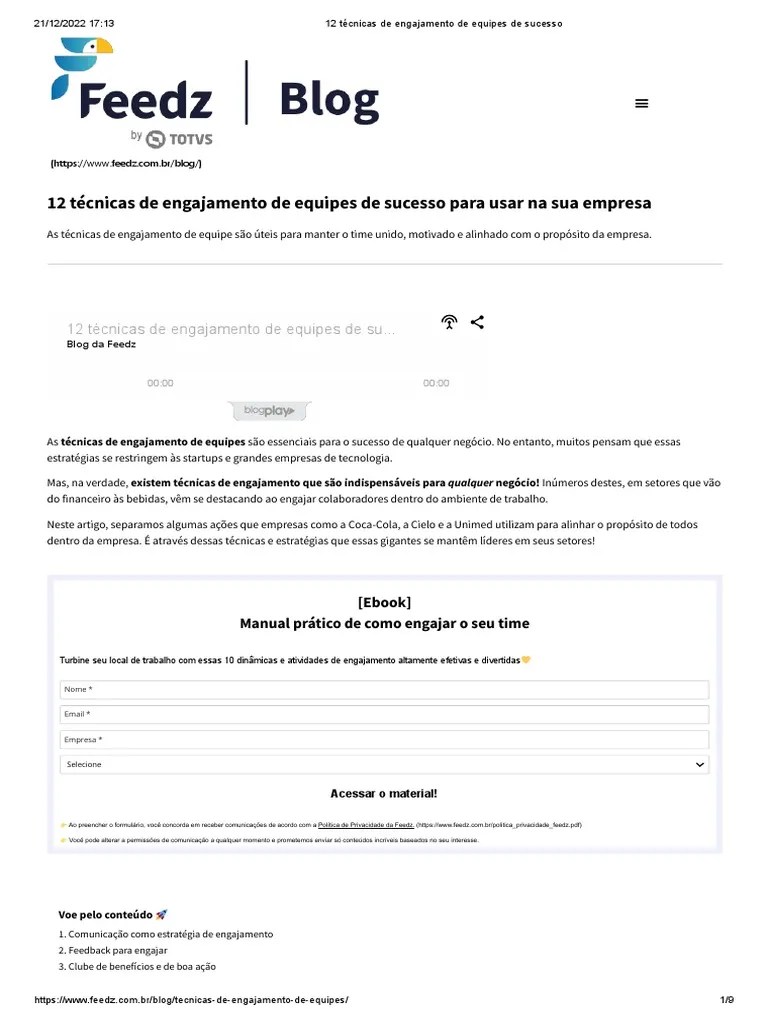12 Técnicas De Engajamento De Equipes De Sucesso | PDF