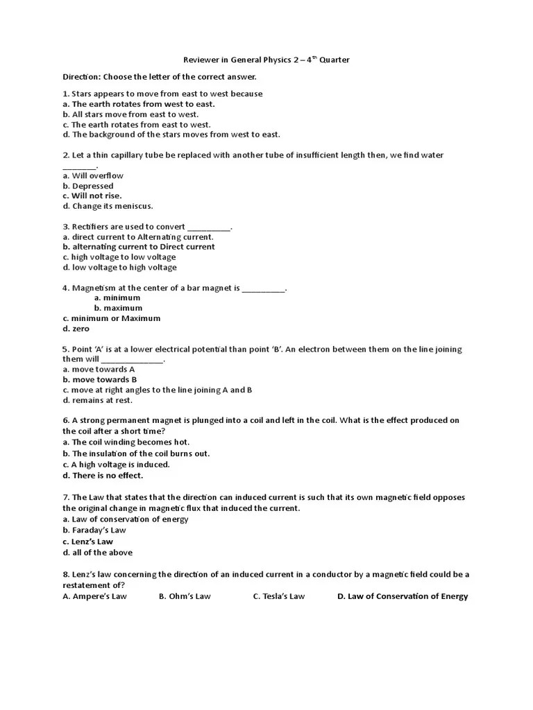 Reviewer In General Physics 2 | PDF | Electromagnetic Induction | Diffraction