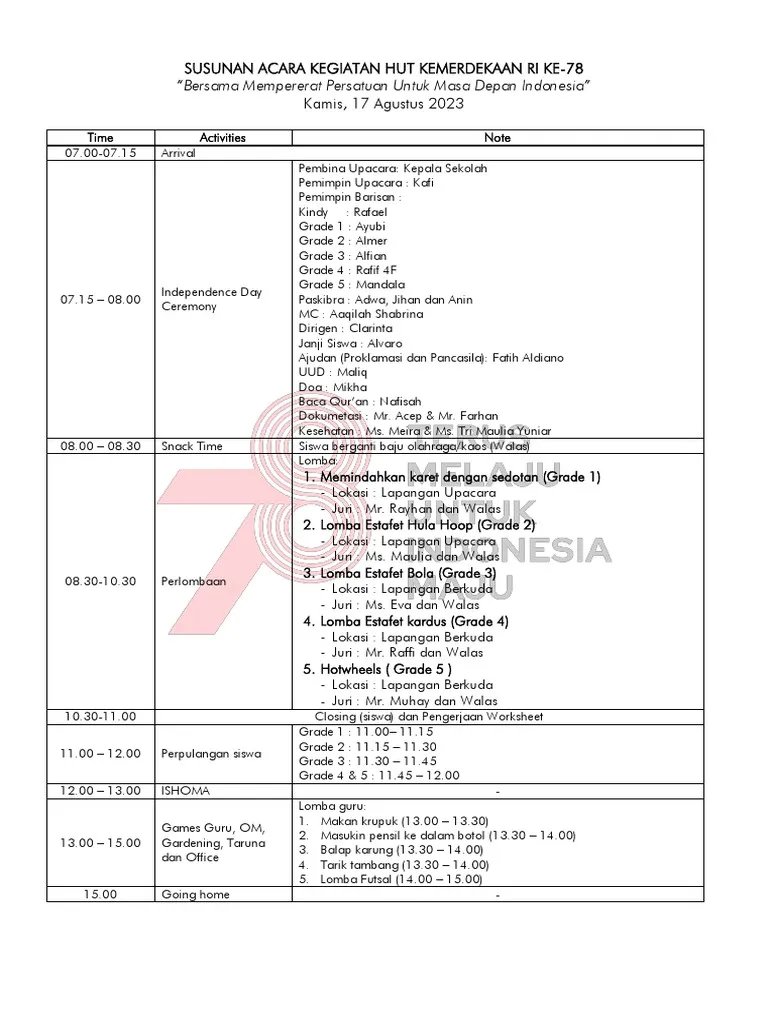 Susunan Acara Hut Ri 78 Student One  PDF.