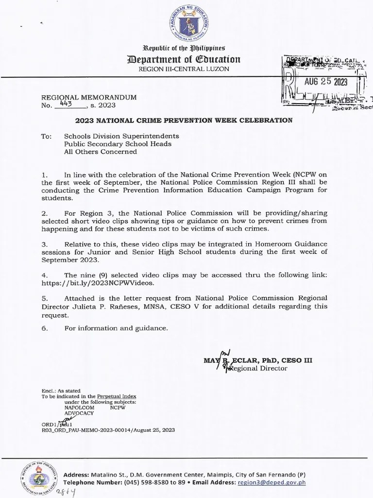 RM No. 443 S.2023 2023 National Crime Prevention Week Celebration | PDF