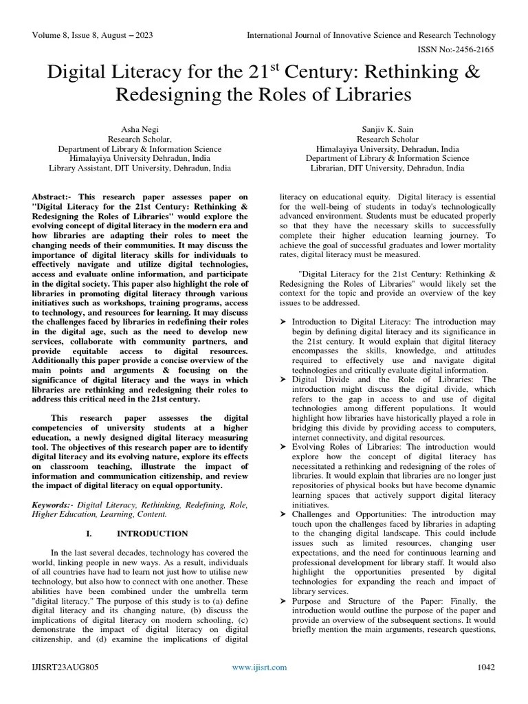 Digital Literacy For The 21st Century: Rethinking & Redesigning The Roles Of Libraries | PDF ...
