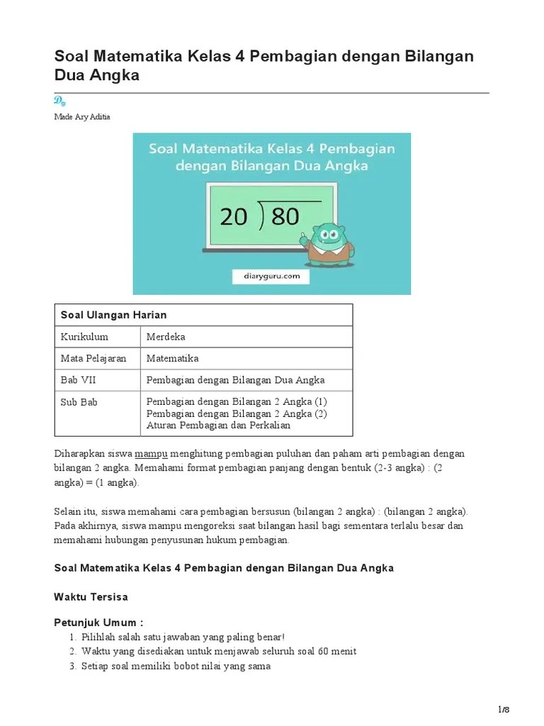 Contoh Soal Matematika Pembagian Dengan Bilangan Dua Angka | PDF
