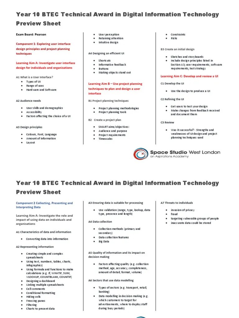 Btec Ict Year 10 | PDF | User Interface | Spreadsheet