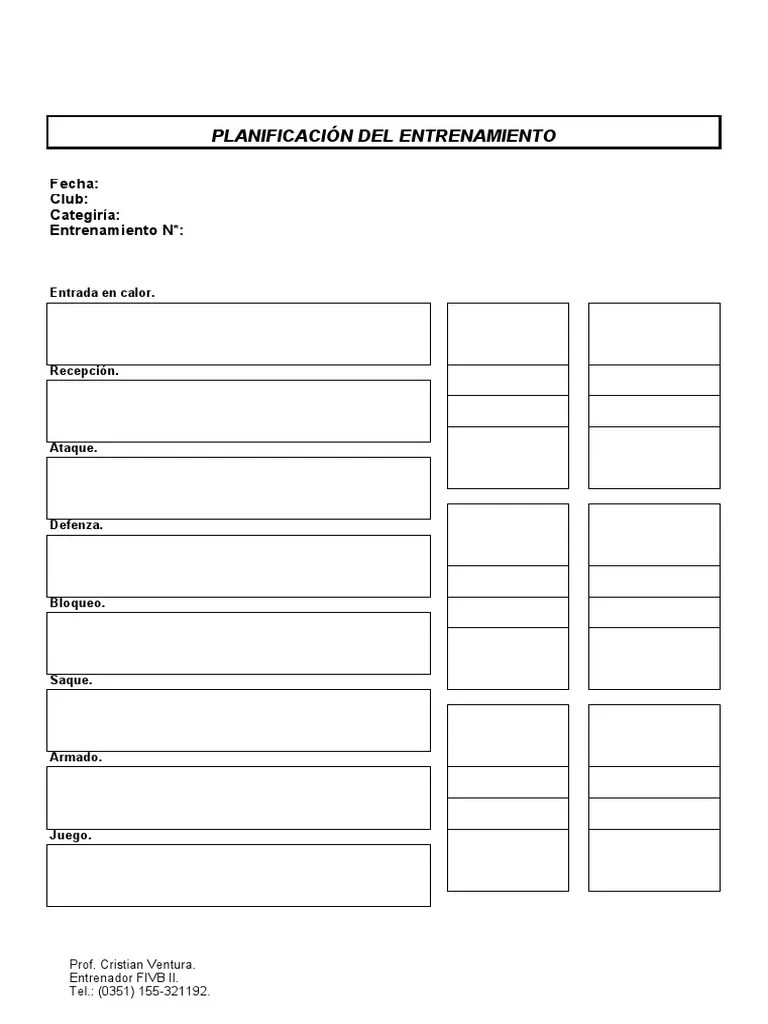 Planificacion Del Entrenamiento (Planilla) | PDF