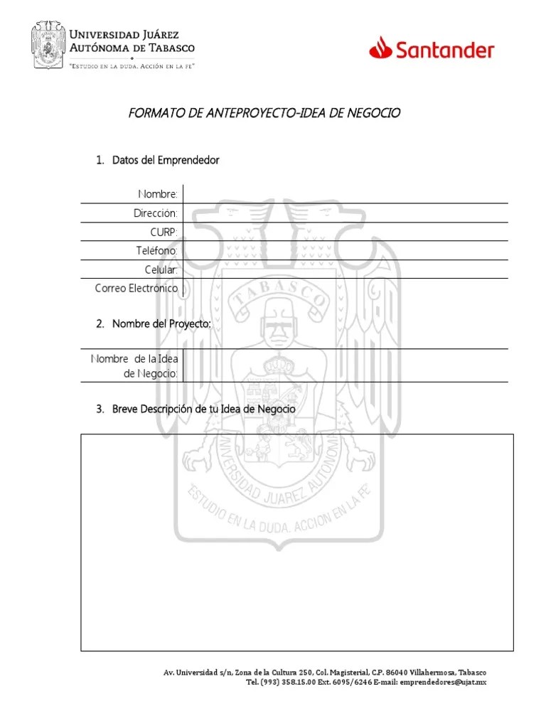 Formato De Anteproyecto-Idea De Negocio | PDF | Economias | Business