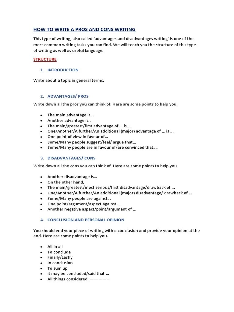B1.3 - How To Write A Pros And Cons Writing | PDF | Roommate