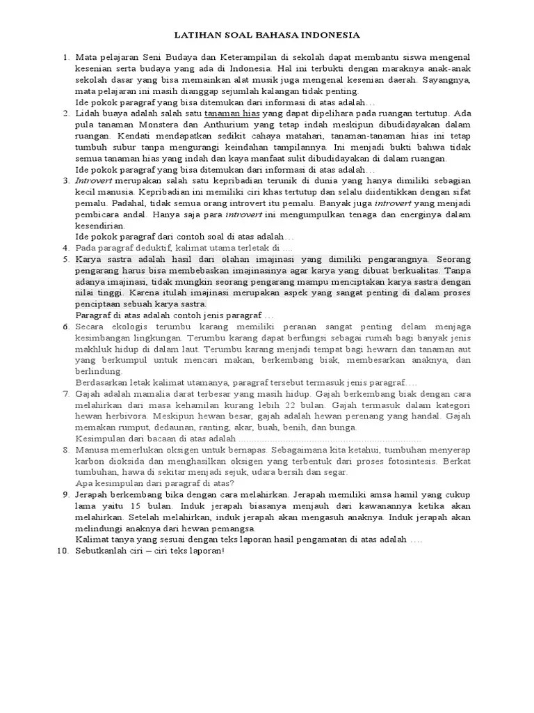 Latihan Soal Bahasa Indonesia | PDF