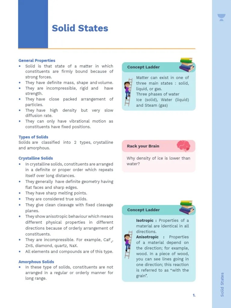 Solid States Notes | PDF | Crystal Structure | Ion