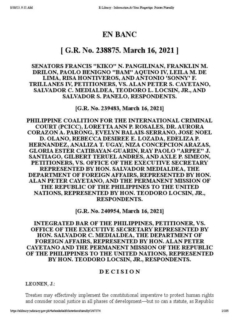 Pangilinan Et Al Vs. Cayetano Et Al G.R. No. 238875 March 16 2021 | PDF ...