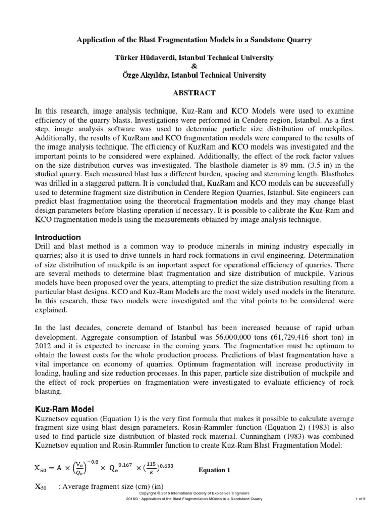 Application Of The Blast Fragmentation Models In A Sandstone Quarry | PDF | Rock (Geology ...