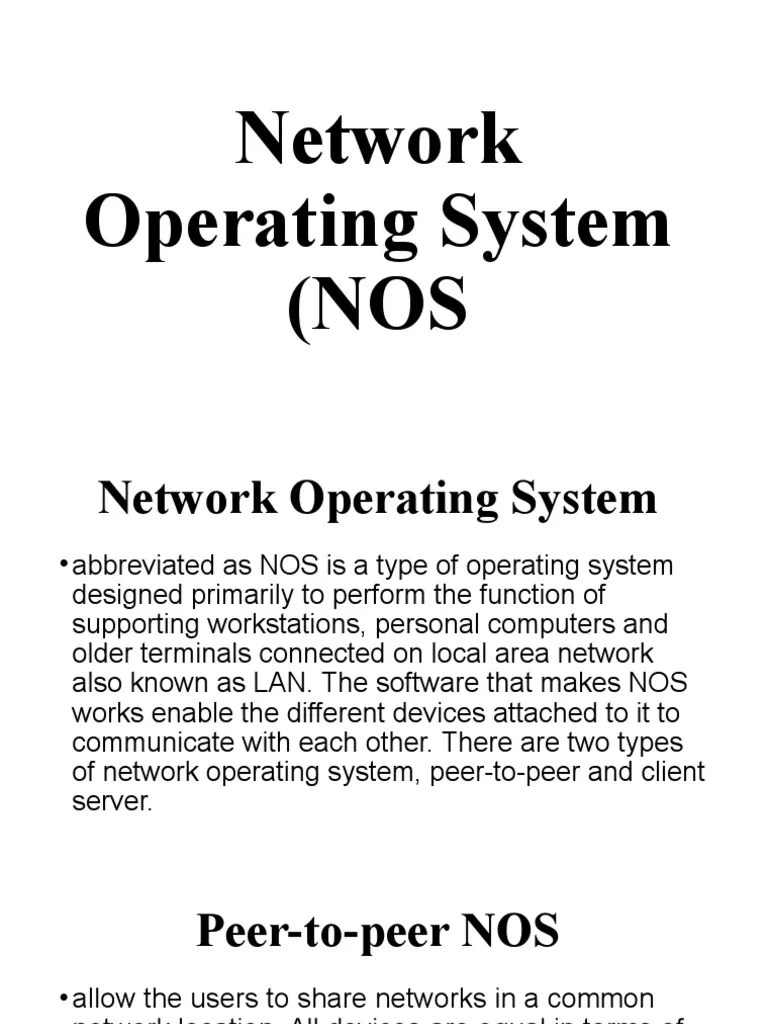 Network Operating System (NOS) L1 | PDF | Client–Server Model | Peer To ...