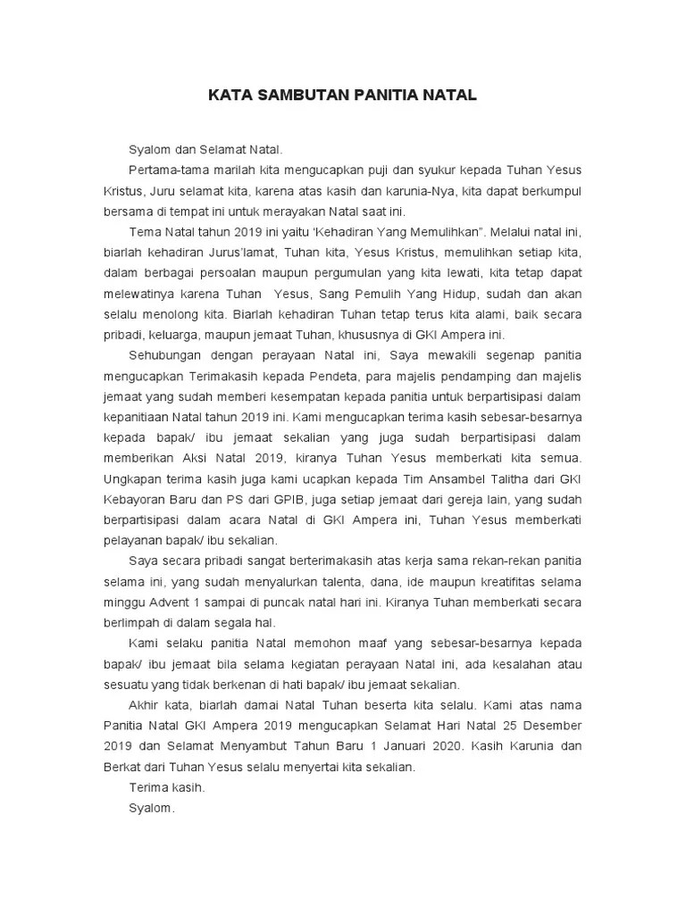 Kata Sambutan Panitia Natal Penutup | PDF | Agama & Spiritualitas ...