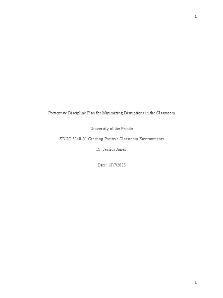 Preventive Discipline Plan For Minimizing Disruptions In The Classroom ...