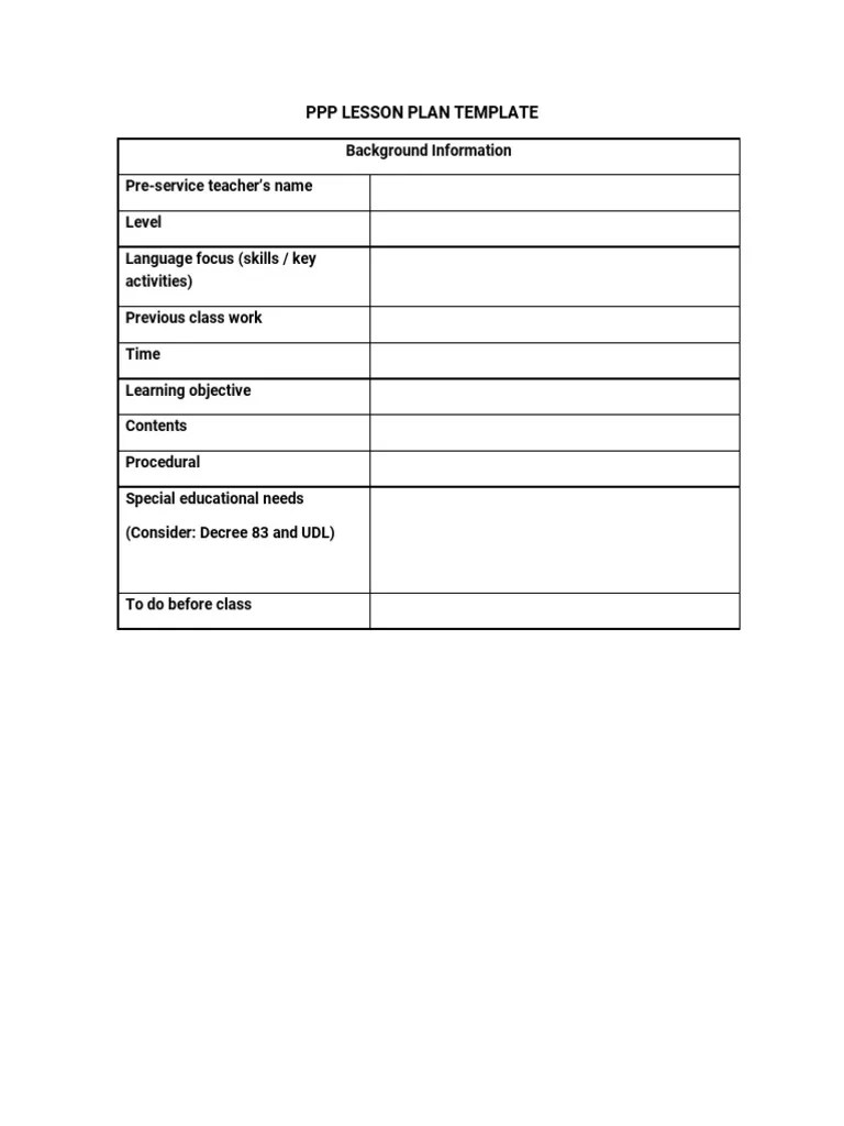 PPP Lesson Plan Template Ped. En Ingles Ua | PDF