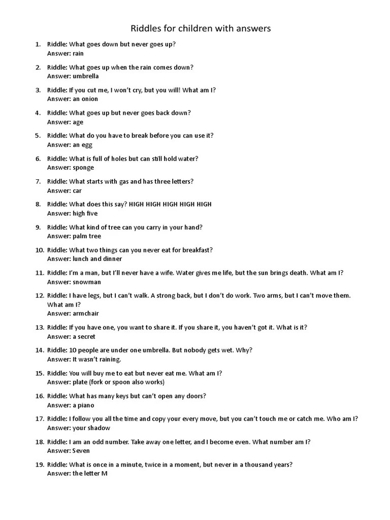 Riddles For Children With Answers, English Language | PDF