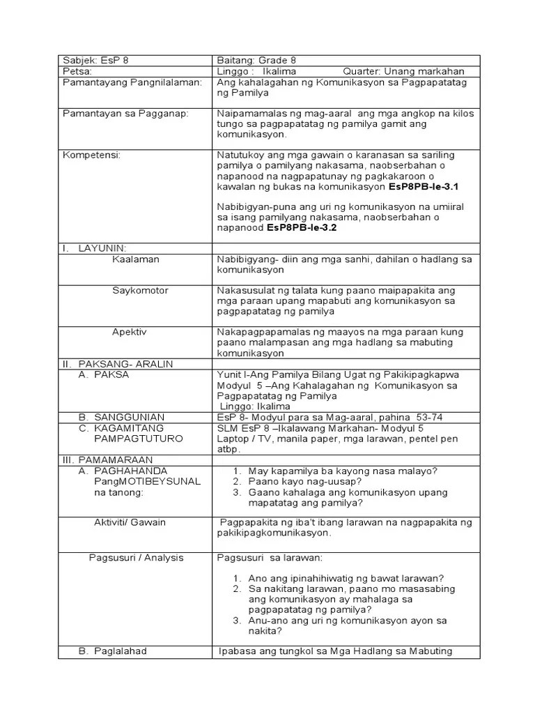 EsP8 Lesson Plan Q1 Week5 | PDF