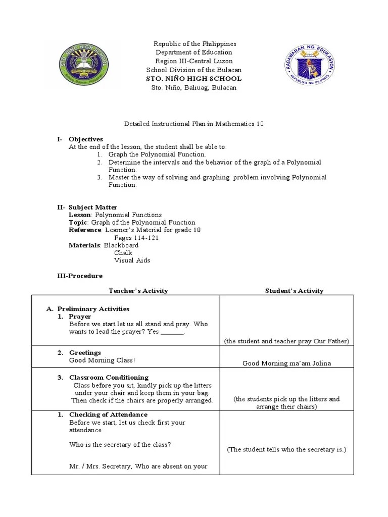 LESSON PLAN GRAPH OF POLYNOMIAL FUNCTION (Recovered) | Download Free ...