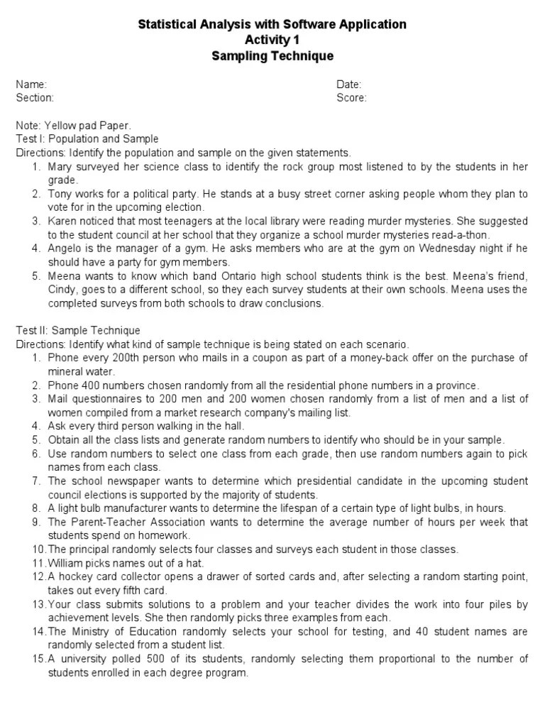 Statistical Analysis With Software Application Activity 1 Topic 3 ...