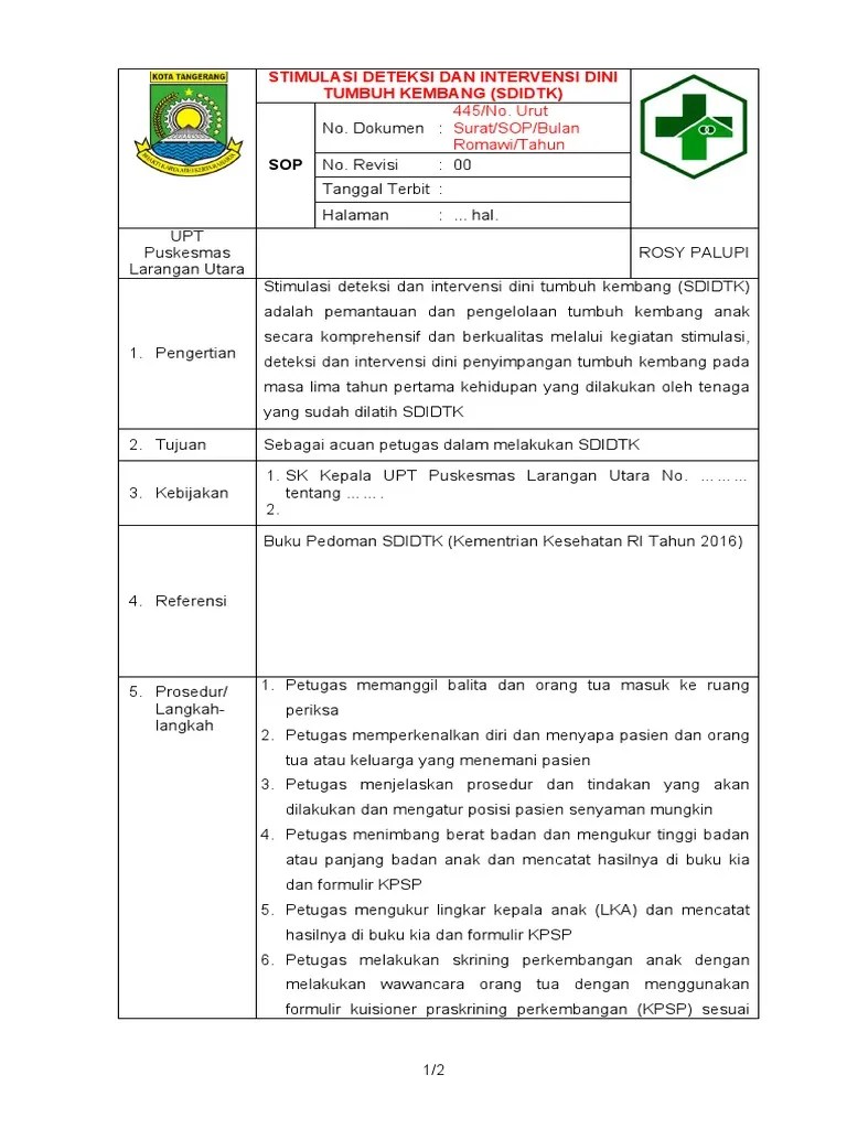 Format SOP (Standar Operasional Prosedur) SDIDTK UPT Puskesmas Larangan ...