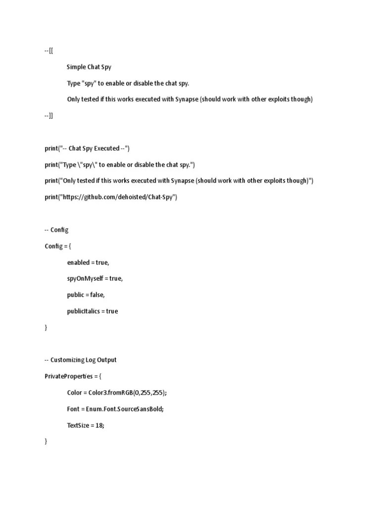 Roblox Chat Spy Script | PDF | Computing | Computer Science