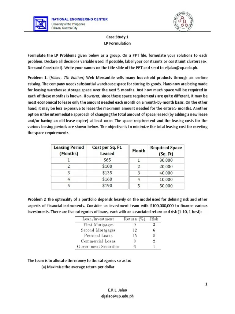 Case 1 LP Formulation Ver 1 | Download Free PDF | Mathematical ...