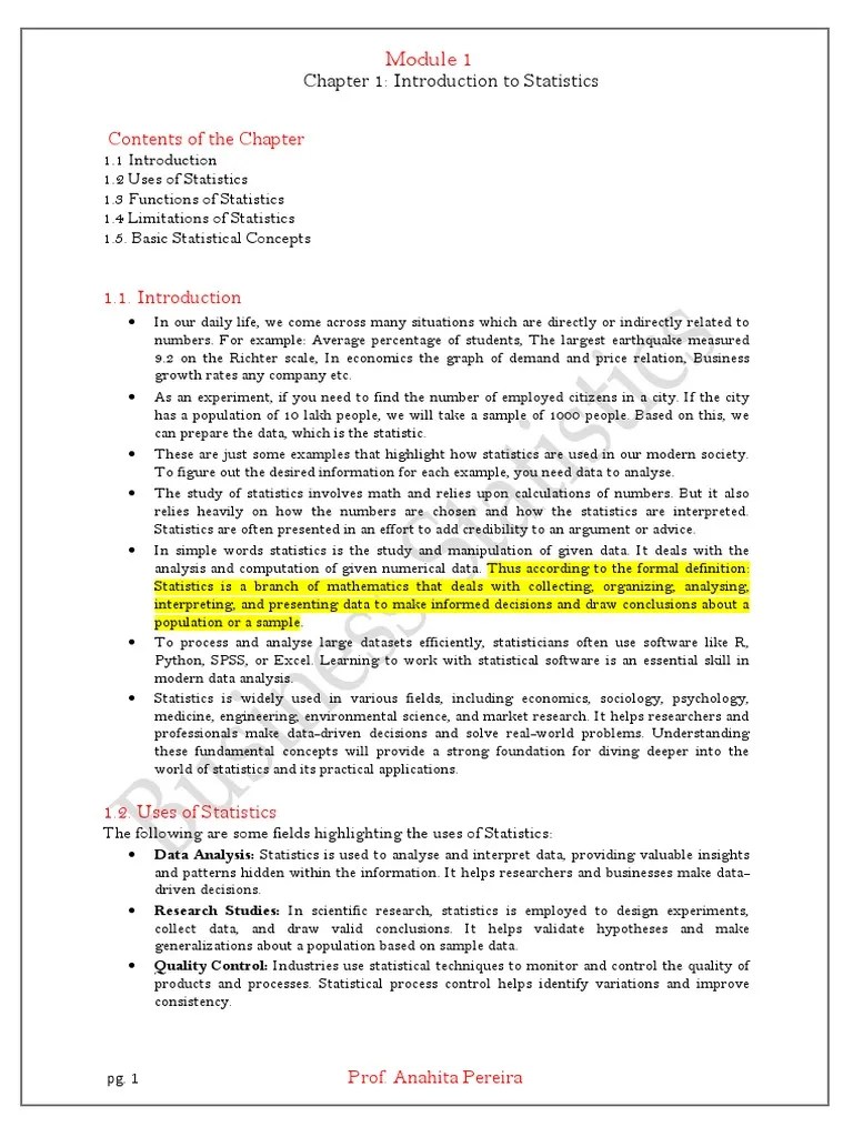 Chapter 1 - Introduction To Statistics | PDF | Career & Growth | Self ...