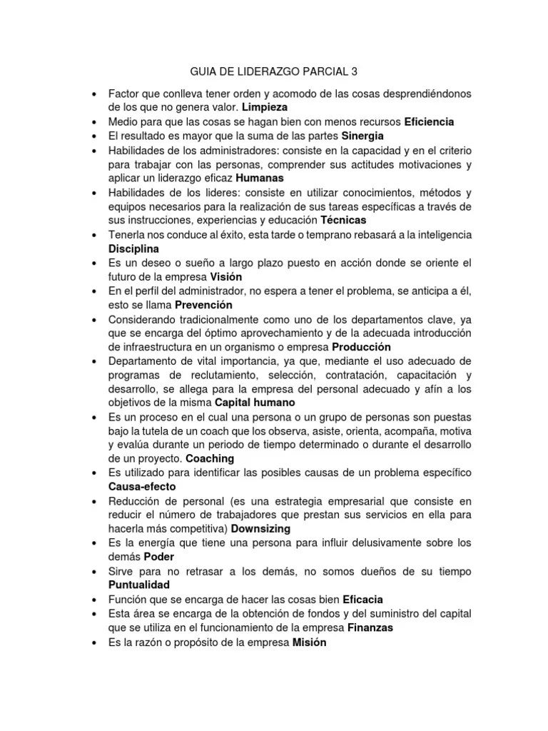 Guia De Liderazgo Parcial 3 | PDF | Liderazgo | Las Emociones