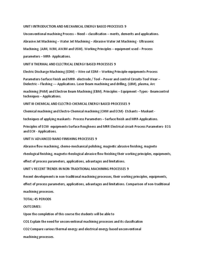 ME8073 Unconventional Machining Processes Syllabus Regulation 2017 | PDF